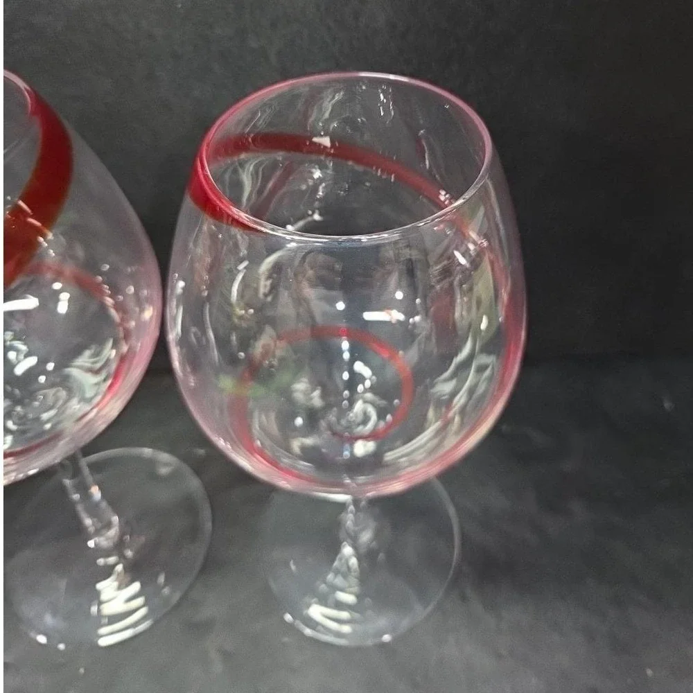 Pier 1 Red Swirline Balloon Wine Glasses, Set Of 2, Vintage Stemware Replacement